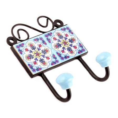 Turquoise White Floral Ceramic Tiles Hooks Online